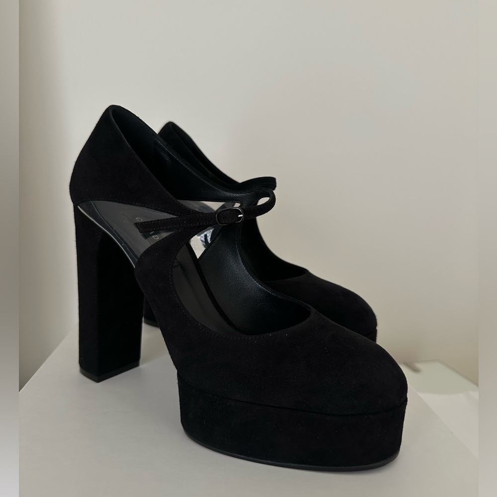 Casadei Betty Black Suede Platform Heels
